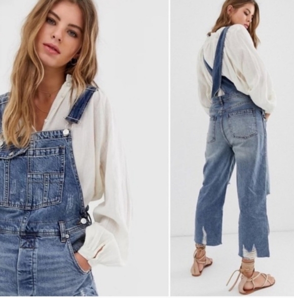 We The Free Denim - We The Free People Baggy Boyfriend Slouchy Overalls Denim Jumpsuit Overalls 27